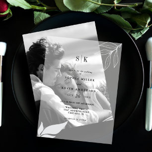 Invitations En Vélin Moderne minimaliste Monogramme Feuille Mariage