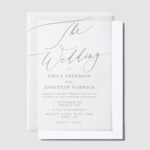 Invitations En Vélin Moderne Sage Green Calligraphie Mariage simple