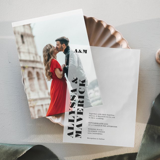 Invitations En Vélin Moderne Simple Bold Élégant Fiançailles noir blanc (Modern Simple Bold Elegant Black White Engagement Vellum Invitations)