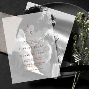 Invitations En Vélin Monogramme de feuille minimaliste Terracotta Maria