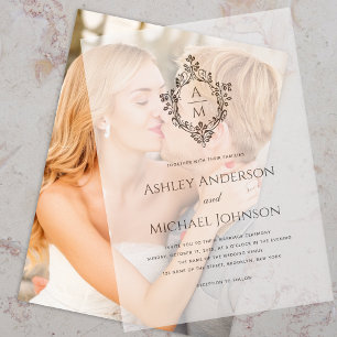 Invitations En Vélin Monogramme de mariage dans un blason noir et blanc