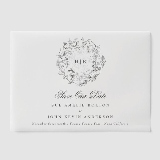 Invitations En Vélin Monogramme Floral Classique De Wreath Enregistrer  (Recto)