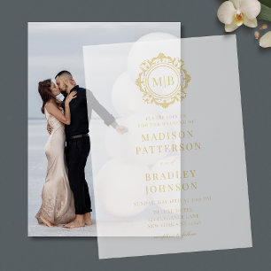 Invitations En Vélin Monogramme floral orné Mariage Élégant