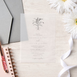 Invitations En Vélin Monogramme minimaliste de palmier tropical Mariage