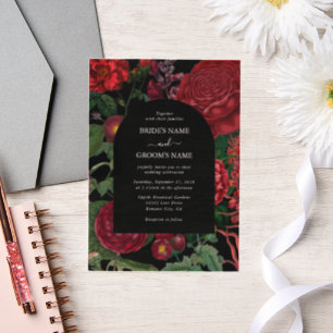 Invitations En Vélin Moody Florals Arc Noir Bourgogne Rouge Mariage