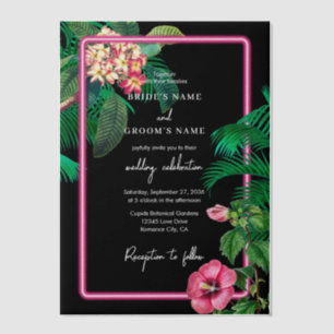 Invitations En Vélin Neon Pink Tropical Retro Botanical Mariage