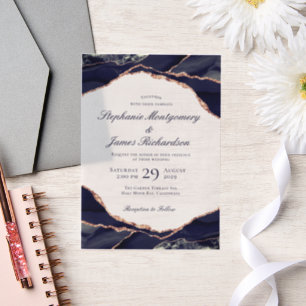 Invitations En Vélin Noces Agate Navy Rose Or Élégant