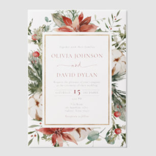 Invitations En Vélin Noël moderne hiver Rouge or Mariage vert