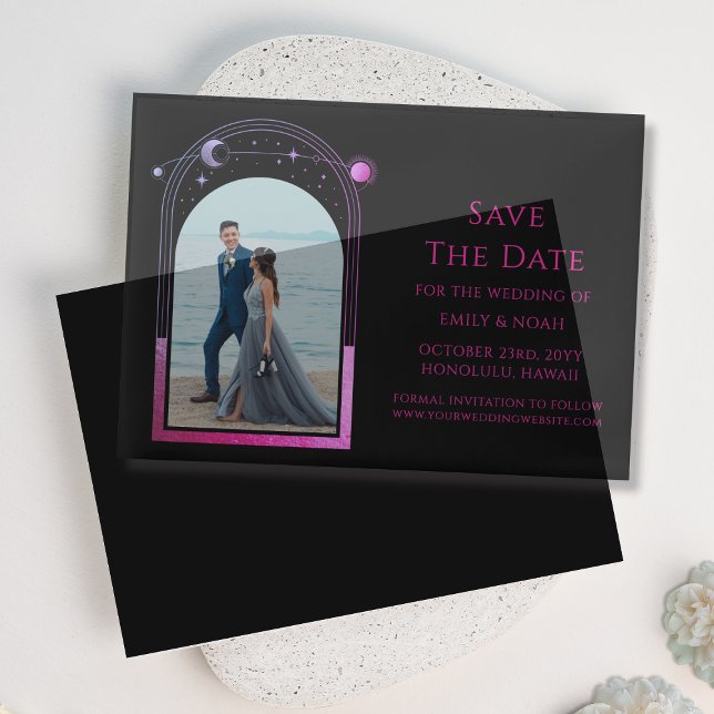 Invitations En Vélin Noir Céleste Violet Photo Mariage Enregistrer La D (Créateur téléchargé)