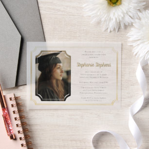 Invitations En Vélin Noir élégant   Gold College University Graduation 