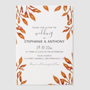 Invitations En Vélin Noir et blanc avec rouille Feuilles d'automne Mari
