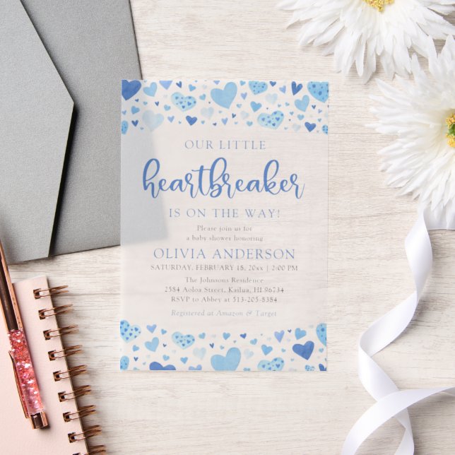 Invitations En Vélin Notre Petit Coeur Bleu Baby shower Valentin (Mariage)