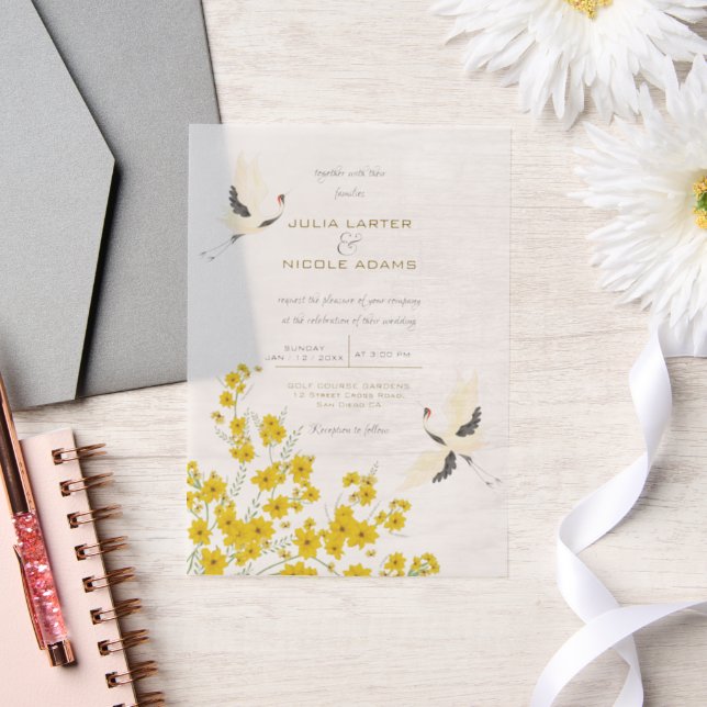Invitations En Vélin Oiseaux de cygne Paradise Flore de printemps Maria (Mariage)