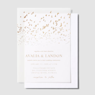 Invitations En Vélin Oiseaux élégants d'un Mariage en plumes noir et or