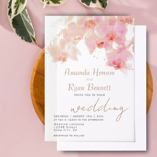 Invitations En Vélin Orchidée Rose Aquarelle Fleur Floral Mariage