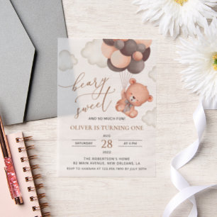 Invitations En Vélin Ours, Ballons Brown, Premier Anniversaire