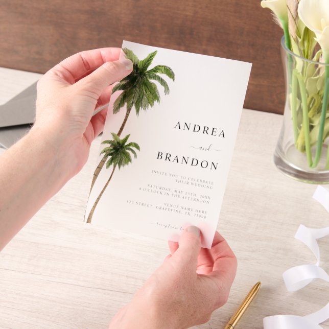 Invitations En Vélin Palm Tree Tropical Destination Wedding  (Ordinateur de poche)