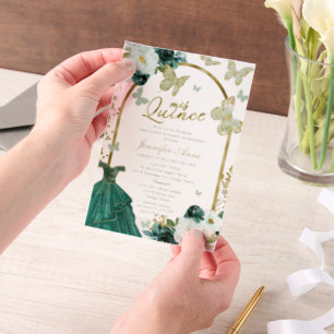 Invitations En Vélin Papillon Vert Quinceanera Espagnole