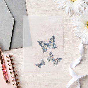 Invitations En Vélin Papillons à l'art bleu corail crème mariage