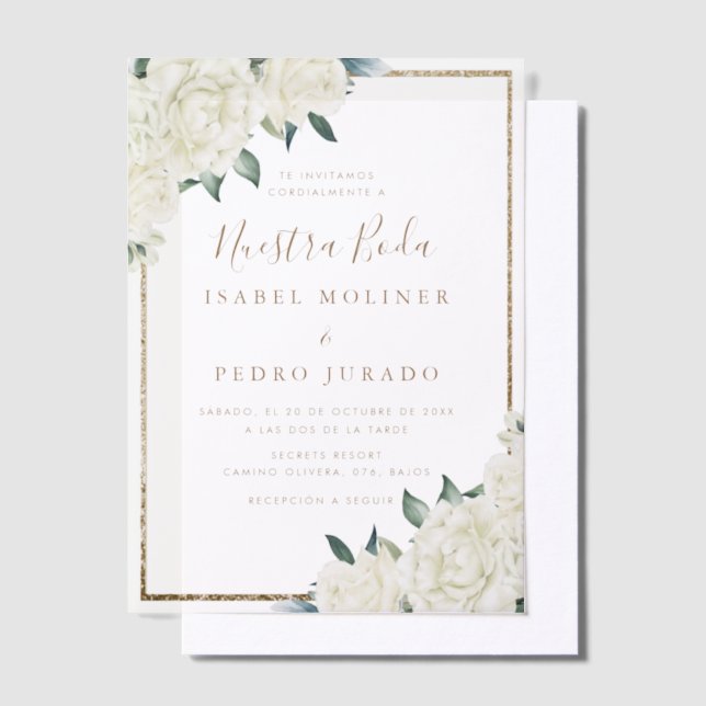 Invitations En Vélin Parties scintillant or blanc Floral Nuestra Boda M (Compenser)