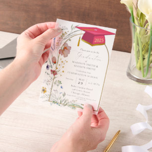 Invitations En Vélin Pastel Fleur sauvage Jardin Jumeau fête de graduat