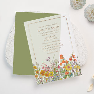 Invitations En Vélin Paysage de fleurs sauvages coloré pour un mariage