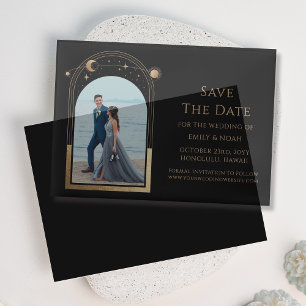 Invitations En Vélin Photo de mariage à l'arche en or noir céleste