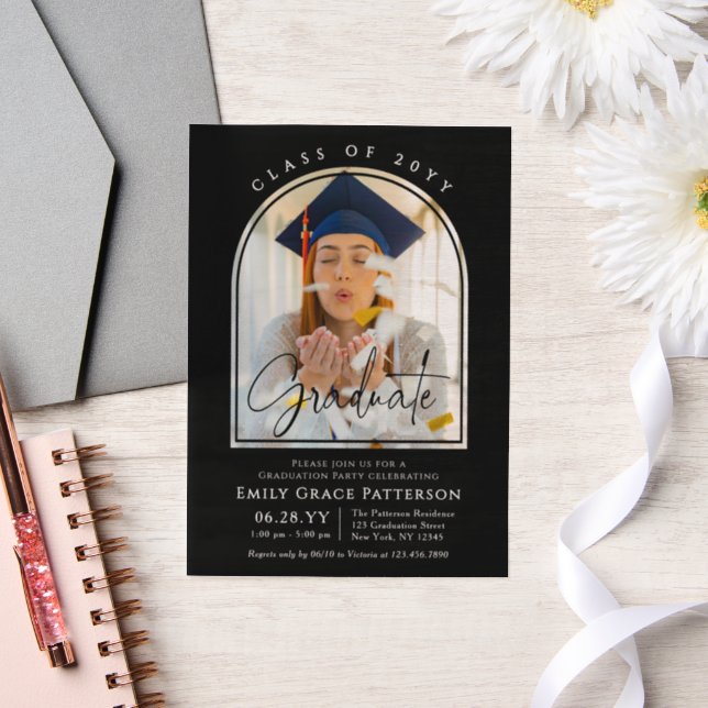 Invitations En Vélin Photo Modern Arch Graduate Script Graduate Party (Mariage)