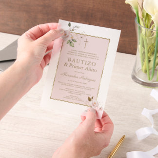 Invitations En Vélin Pink Blush Floral Espagnol 1er Anniversaire Baptêm