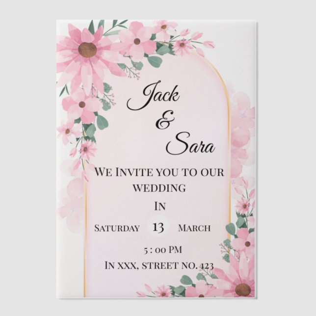 Invitations En Vélin Pink flowers Vellum Overlay (Recto)