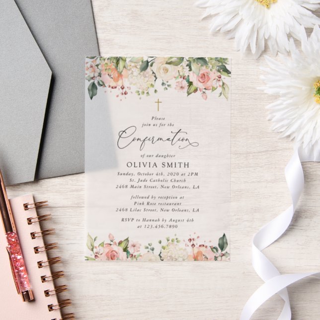 Invitations En Vélin Pink Flowers, White Flowers, Floral Confirmation (Mariage)