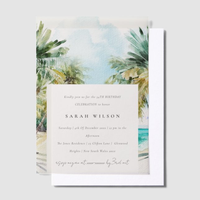 Invitations En Vélin Plage tropicale aquarelle Palm Tree Anniversaire (Compenser)