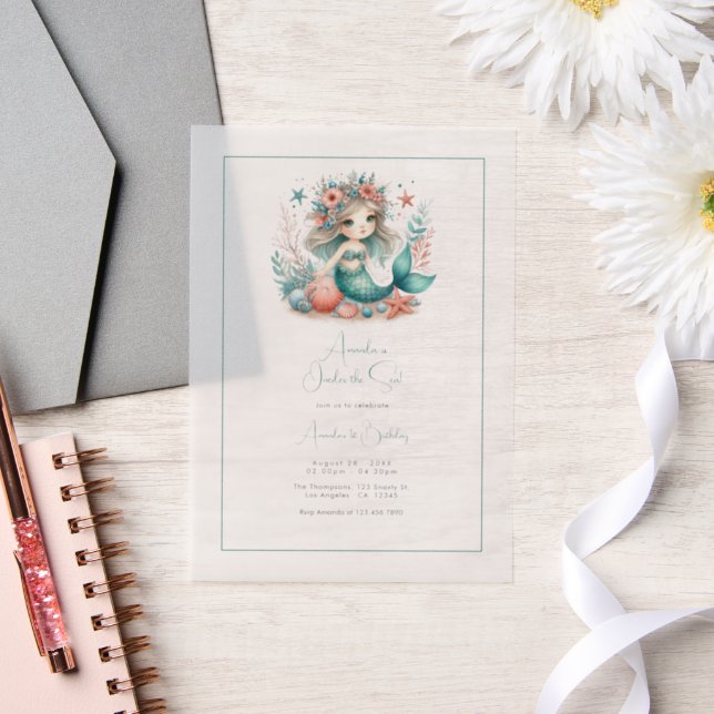 Invitations En Vélin Premier anniversaire du Vellum Mermaid "One der th (Mariage)