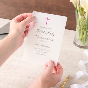 Invitations En Vélin Première communion sacrée catholique simple minima