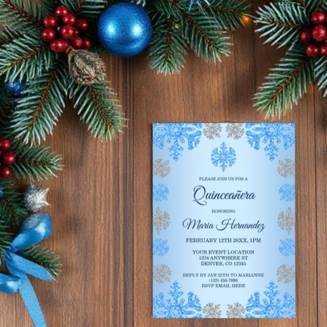 Invitations En Vélin Quinceañera 15e anniversaire Glacée Blue Snowflake (Créateur téléchargé)