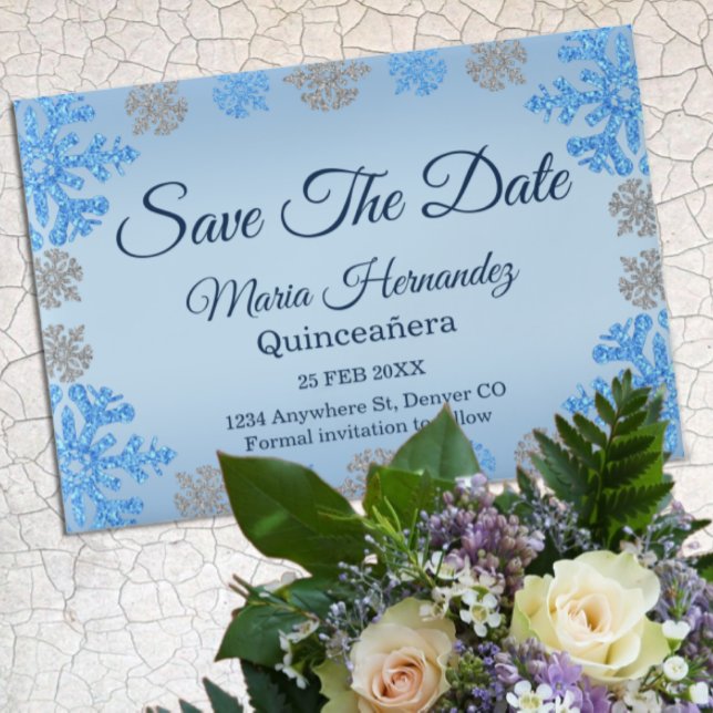 Invitations En Vélin Quinceañera Ice Blue Silver Winter Snowflake (Créateur téléchargé)