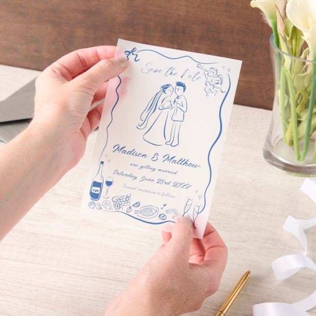 Invitations En Vélin Quirky Hand Drawn Doodles Wedding Enregistrer la d (Ordinateur de poche)