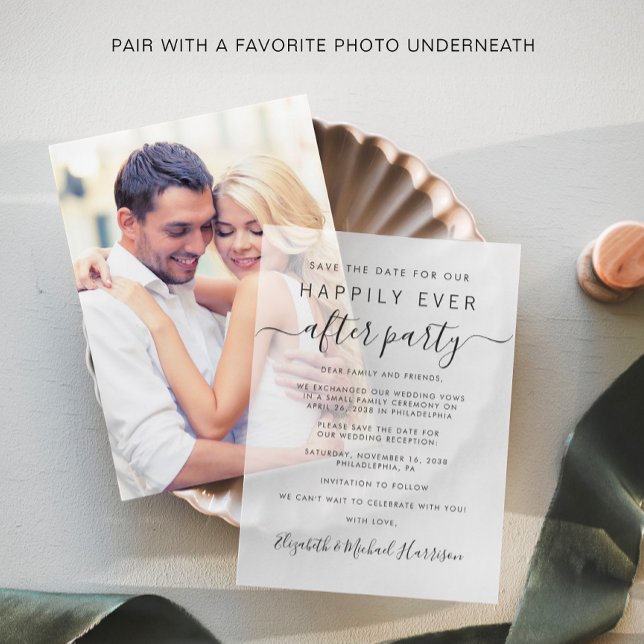 Invitations En Vélin Réception de mariage chic Enregistrer la date (Elevate your wedding reception save the dates with the timeless beauty of vellum overlays)