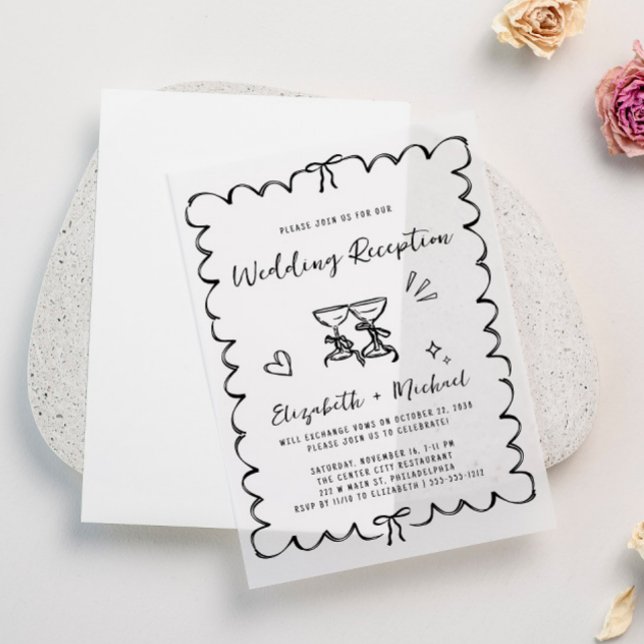Invitations En Vélin Réception De Mariage Tiré À La Main (Elevate your wedding reception invitations with the timeless beauty of vellum overlays)