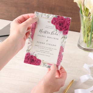 Invitations En Vélin Red Roses Floral Nuestra Boda Mariage espagnol