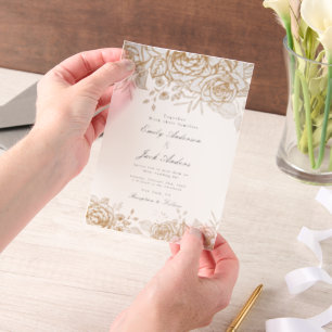 Invitations En Vélin ressort simple main dessinée Floral élégant mariag