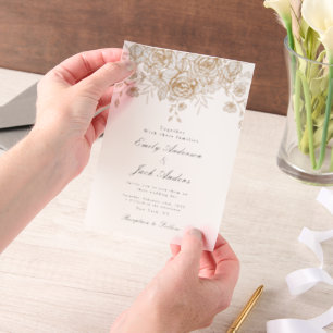 Invitations En Vélin ressort simple main dessinée Floral élégant mariag