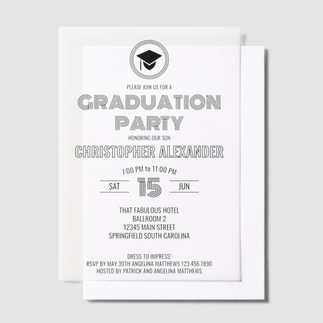 Invitations En Vélin Retro Stylish Black Mixte Fonts Graduation Party (Compenser)