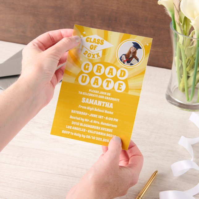 Invitations En Vélin Retro Sunshine Photo Graduation Party (Ordinateur de poche)