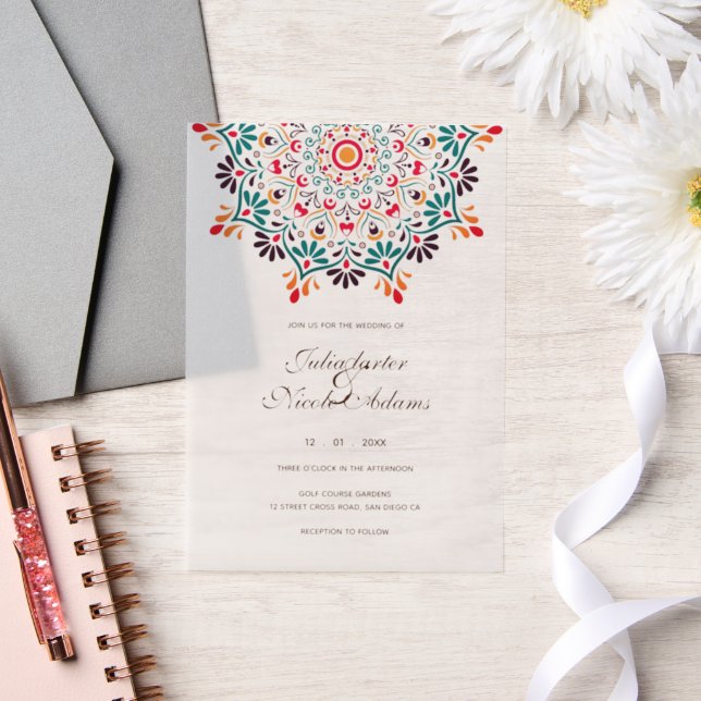 Invitations En Vélin Rising Boho Fusion indienne Floral Mandala Mariage (Mariage)