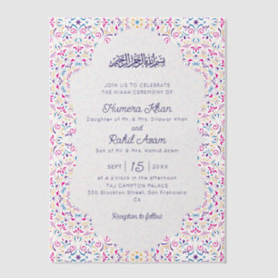 Invitations En Vélin Rose Classique Violet Bleu Bijou Or Mariage Musulm