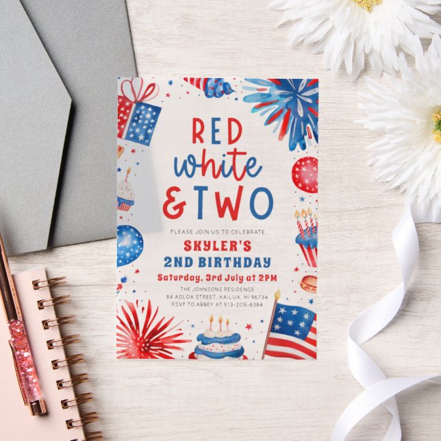 Invitations En Vélin Rouge, Blanc & Deux 4 Juillet 2 Anniversaire (Mariage)