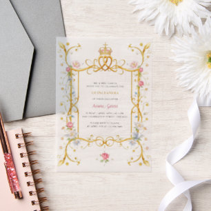 Invitations En Vélin Royal Quinceañera Floral Gold fête d'anniversaire