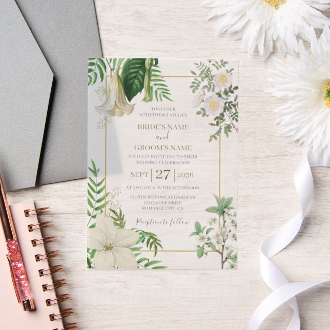 Invitations En Vélin Rustique blanc vert aquarelle Mariage or Floral (Mariage)