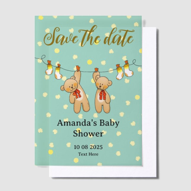 Invitations En Vélin Sauvez la date baby shower bébé jumeaux (Compenser)
